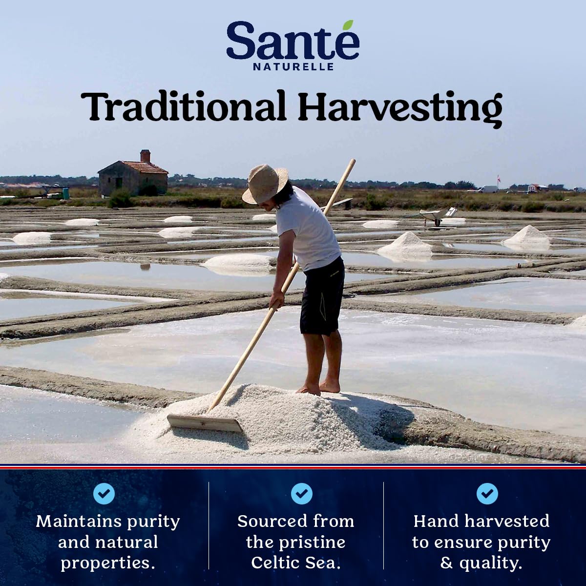 Sante Naturelle Celtic Salt Grey Coarse hand harvested—traditional method yields natural salt texture.