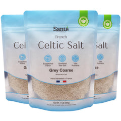 Sante Naturelle Celtic Salt Grey Coarse, pack3 front view—bold flavor with mineral-rich seasoning.