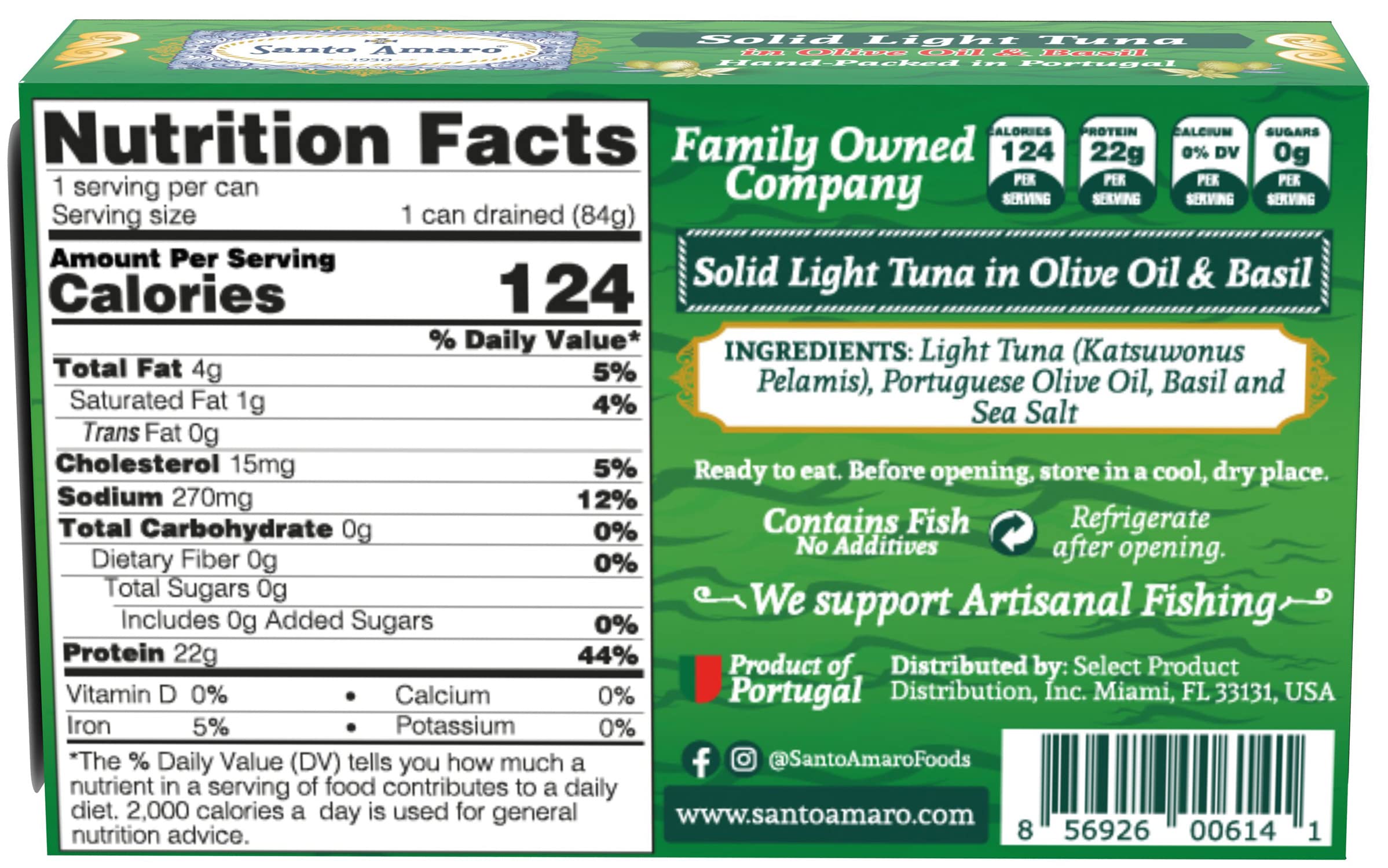 Santo Amaro Basil Venice Style tuna in olive oil, ideal for salads
