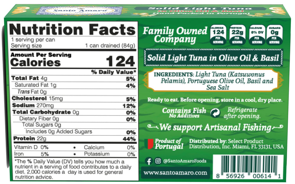 Santo Amaro Basil Venice Style tuna in olive oil, ideal for salads