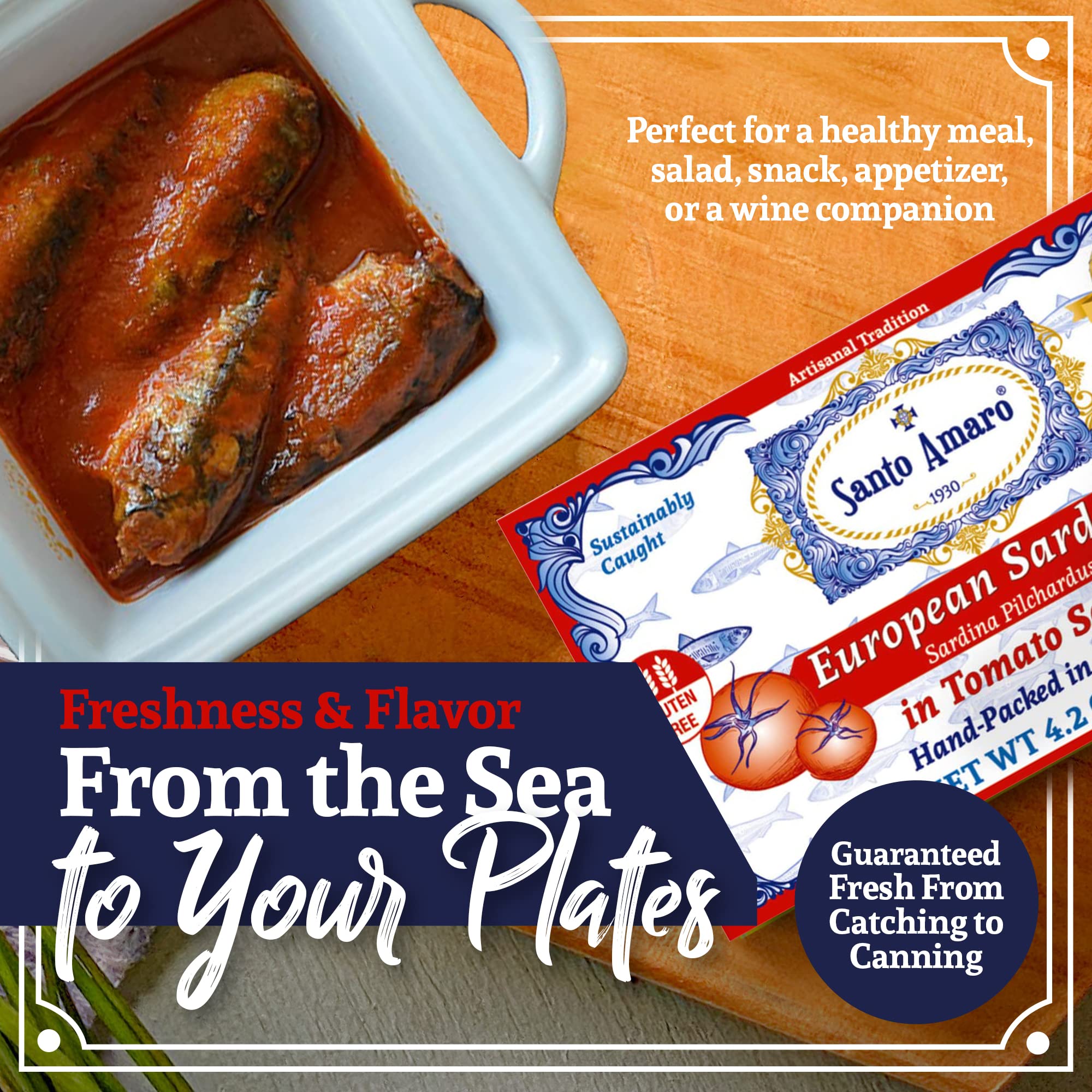 Santo Amaro ingredients closeup showing tomato sauce and fish