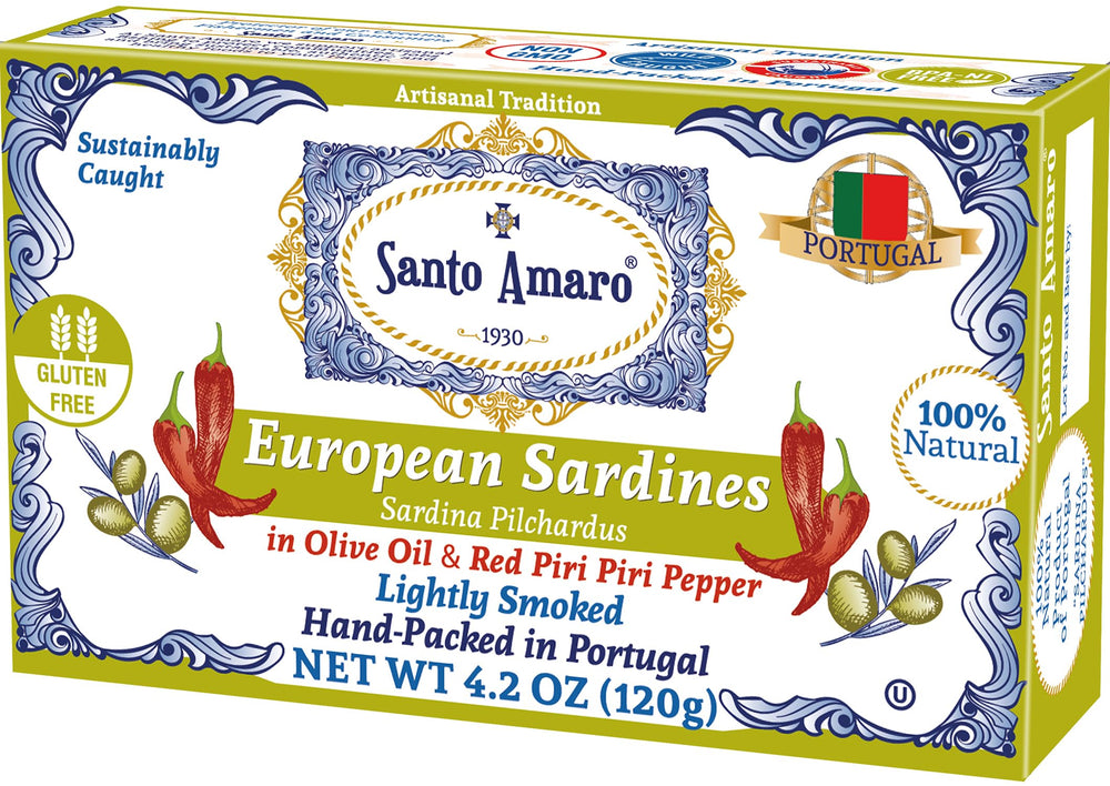 Santo Amaro sardines in olive oil close-up, premium quality for quick meals.