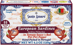 Santo Amaro sardines in tomato sauce can, rich flavor and versatile pantry staple.