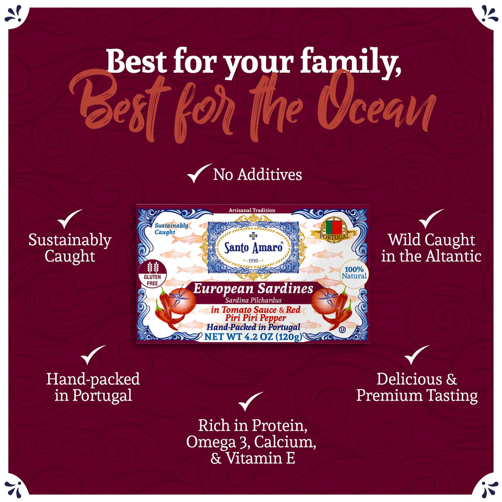 Santo Amaro wild caught sardines from Northeastern Atlantic for sustainability.