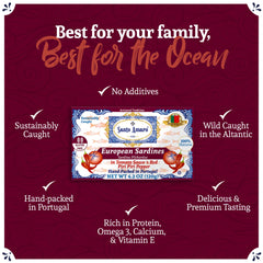 Santo Amaro wild caught sardines from Northeastern Atlantic for sustainability.