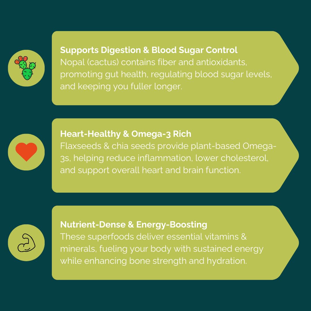 Santo Corral ingredients: fresh cactus, flaxseed, chia, corn flour