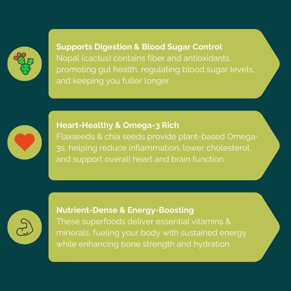 Santo Corral ingredients: fresh cactus, flaxseed, chia, corn flour