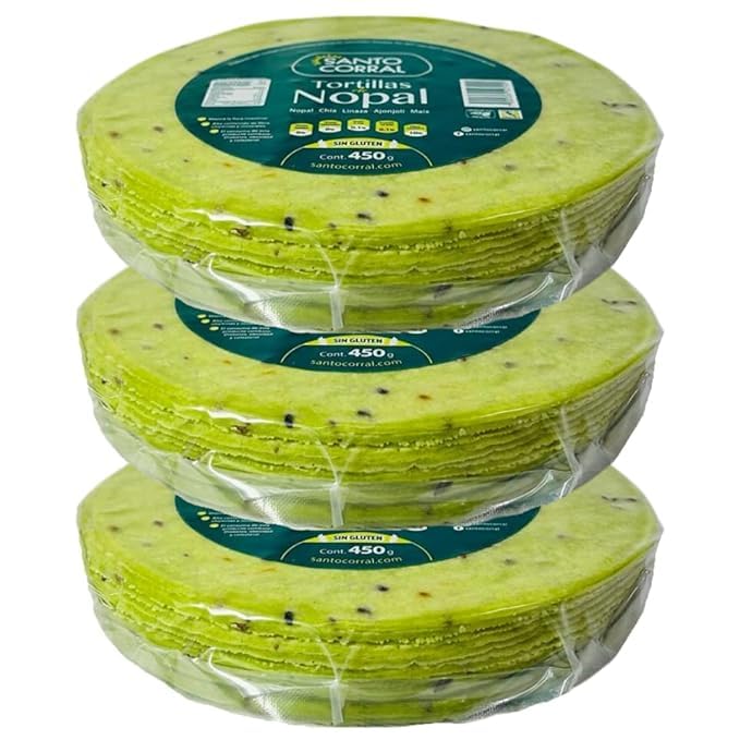 Santo Corral cactus tortillas pack of 3 in vacuum-sealed bags for freshness