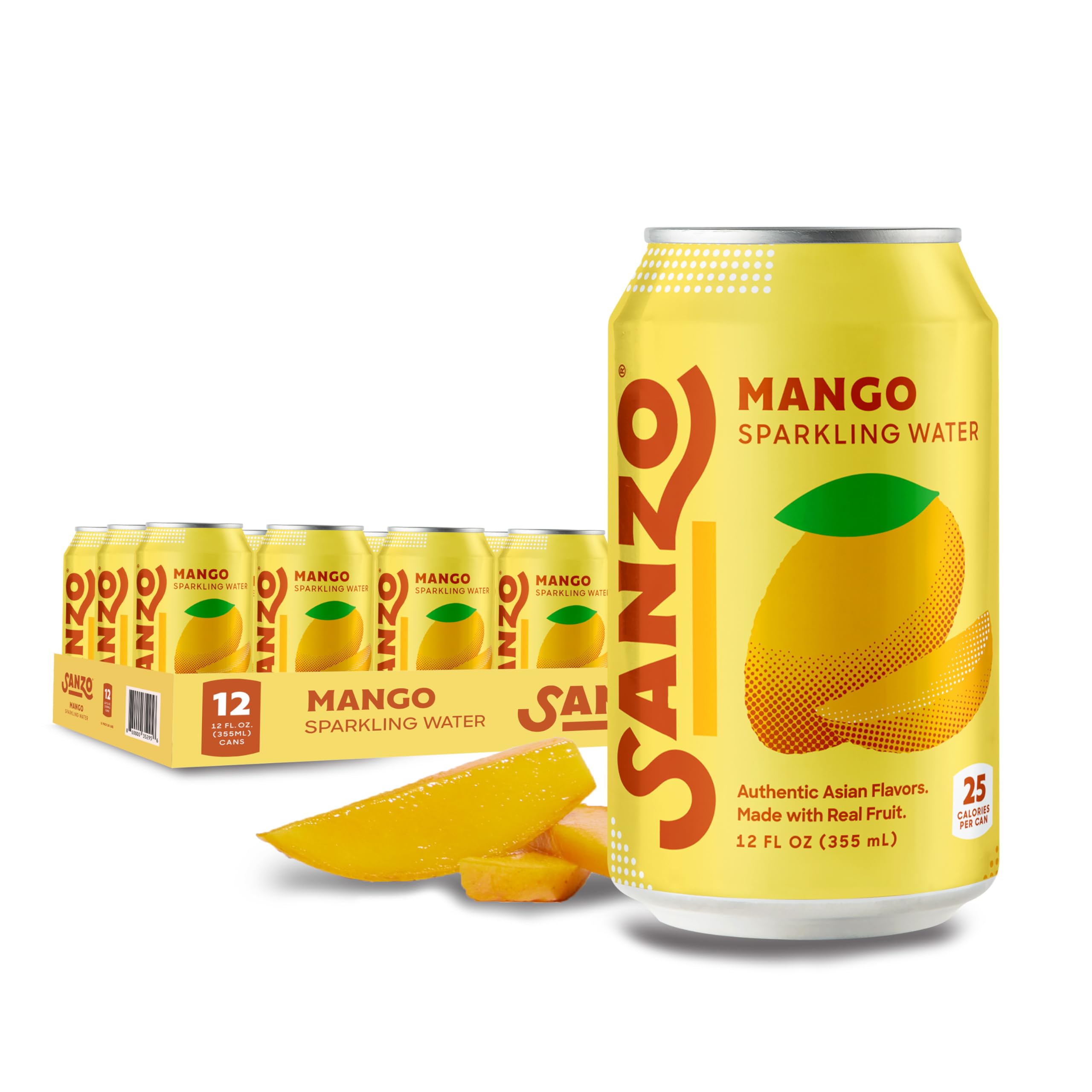 Sanzo Mango sparkling water bottle highlights Alphonso mango flavor for a lively, vegan hydration option.