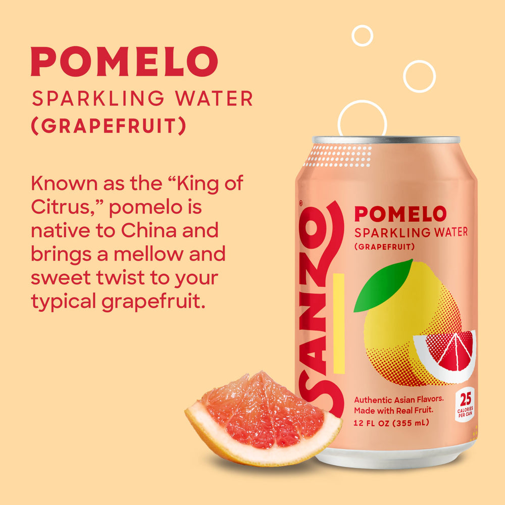 Sanzo label closeup highlighting real fruit ingredients and citrus aroma.