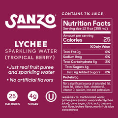 Sanzo Tropical Berry can on shelf shows a vibrant, low-calorie refreshment option.