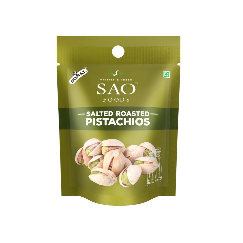 SAO Foods crunchy pistachios in shell in packaging ready for shelves.