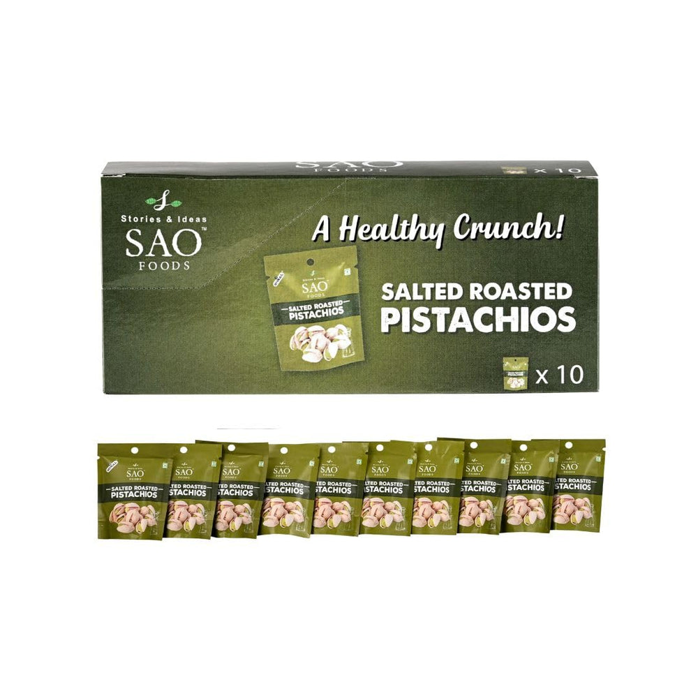 SAO Foods lightly salted pistachios close-up showing natural nut texture.