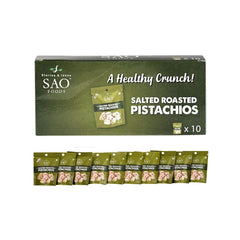 SAO Foods lightly salted pistachios close-up showing natural nut texture.