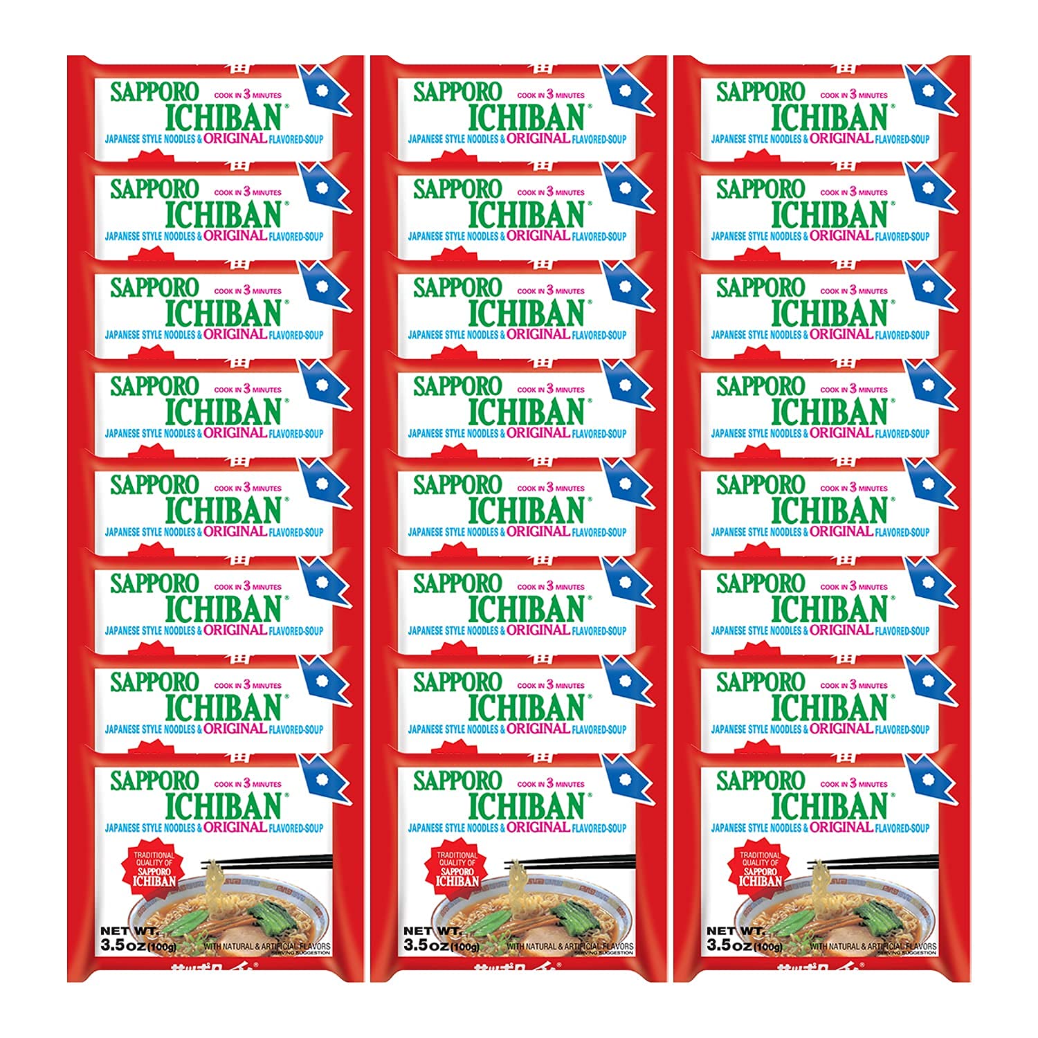 Sapporo Ichiban Original Soy Sauce ramen pack front view, quick meals