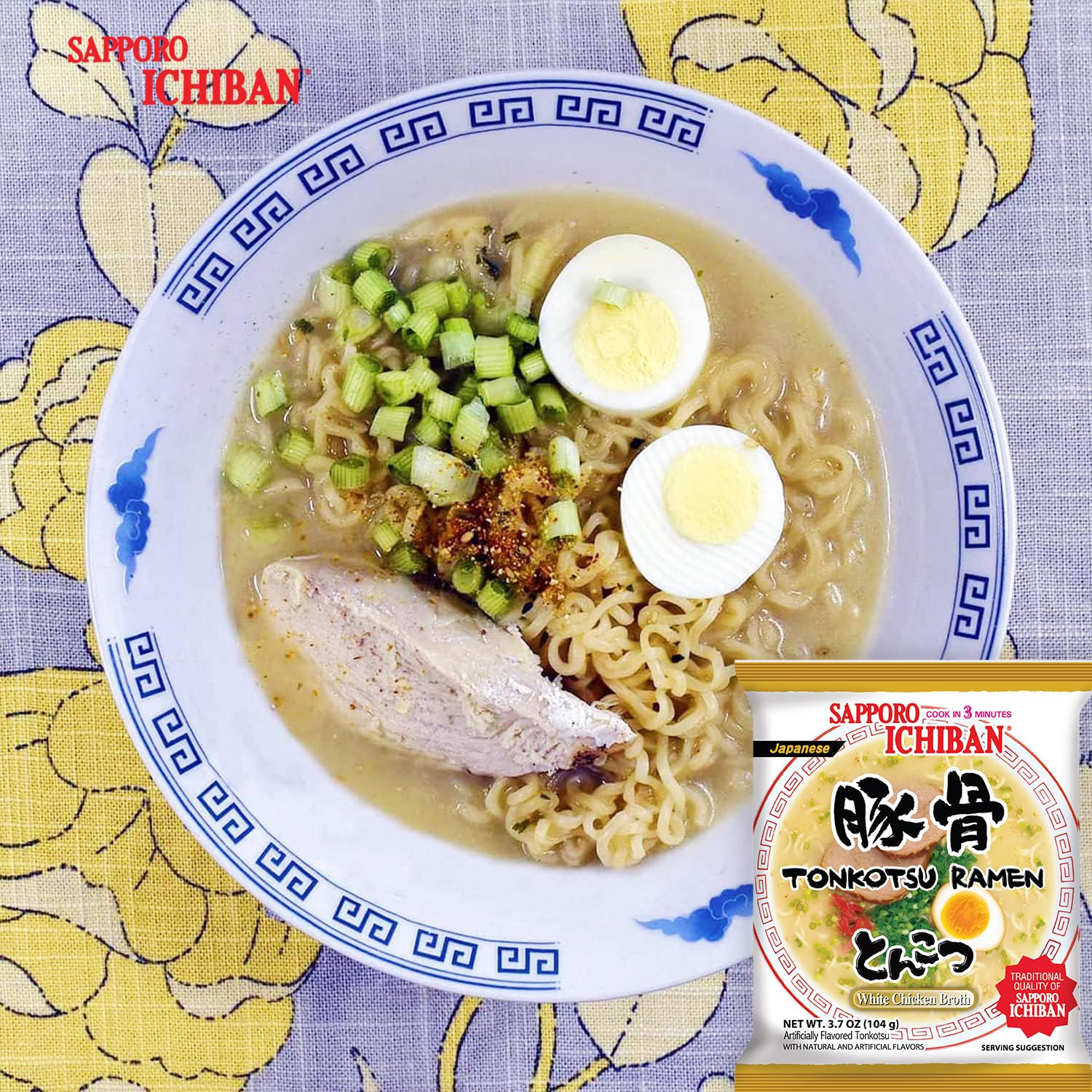 Roasted leeks and garlic add aroma to Sapporo Ichiban ramen.