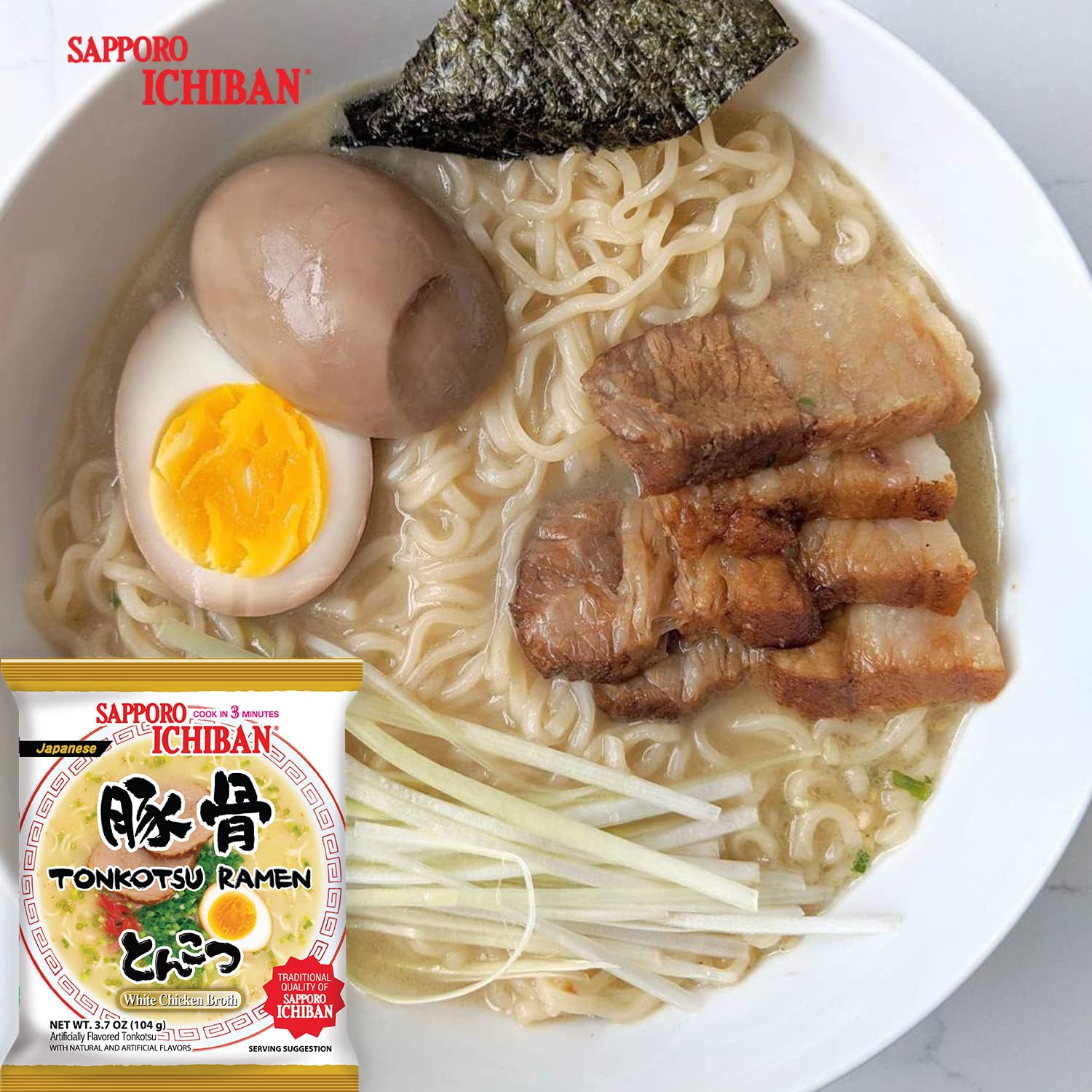 Sesame seeds and spices lift Sapporo Ichiban tonkotsu aroma.