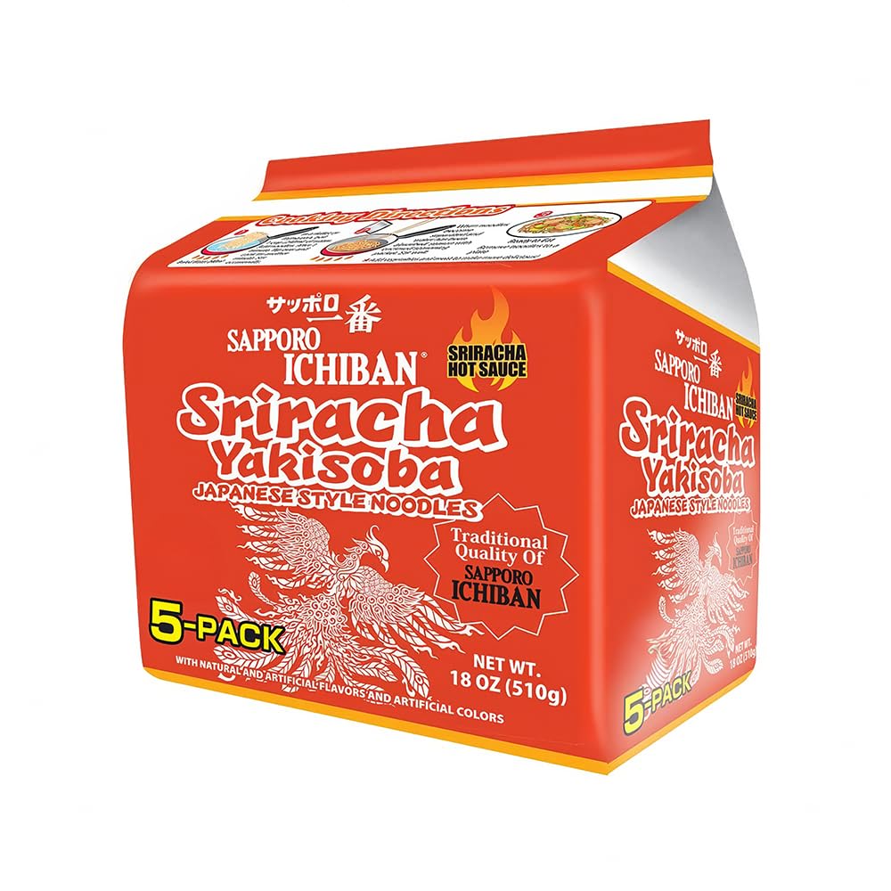 Sapporo Ichiban Sriracha Yakisoba 5-pack for quick meals