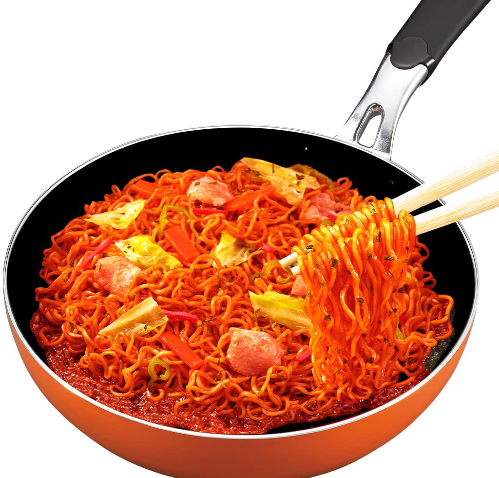 Sapporo Ichiban Sriracha Yakisoba served in a steaming bowl