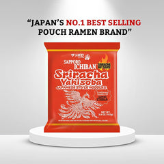 Close-up of Sapporo Ichiban Sriracha Yakisoba packaging