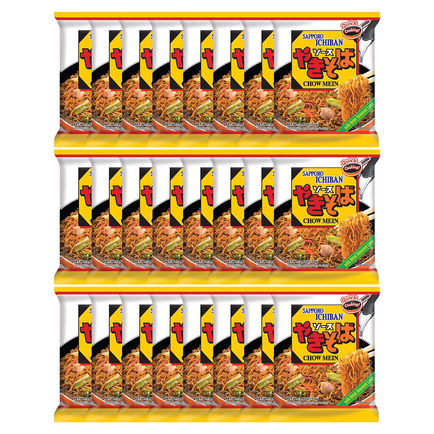 Sapporo Ichiban Yakisoba packaging label for quick, authentic dinners.