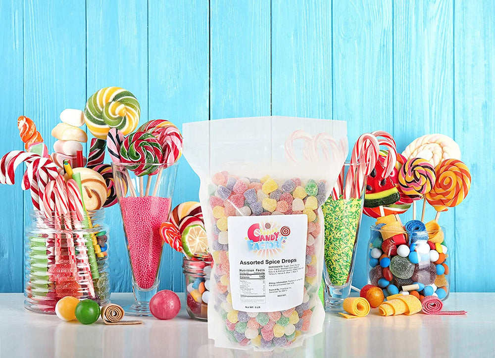 Closeup of Sarah's Candy Factory spice drops texture, chewy and colorful