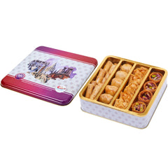 Elegant metal box packaging for baklava, ideal for gifting.