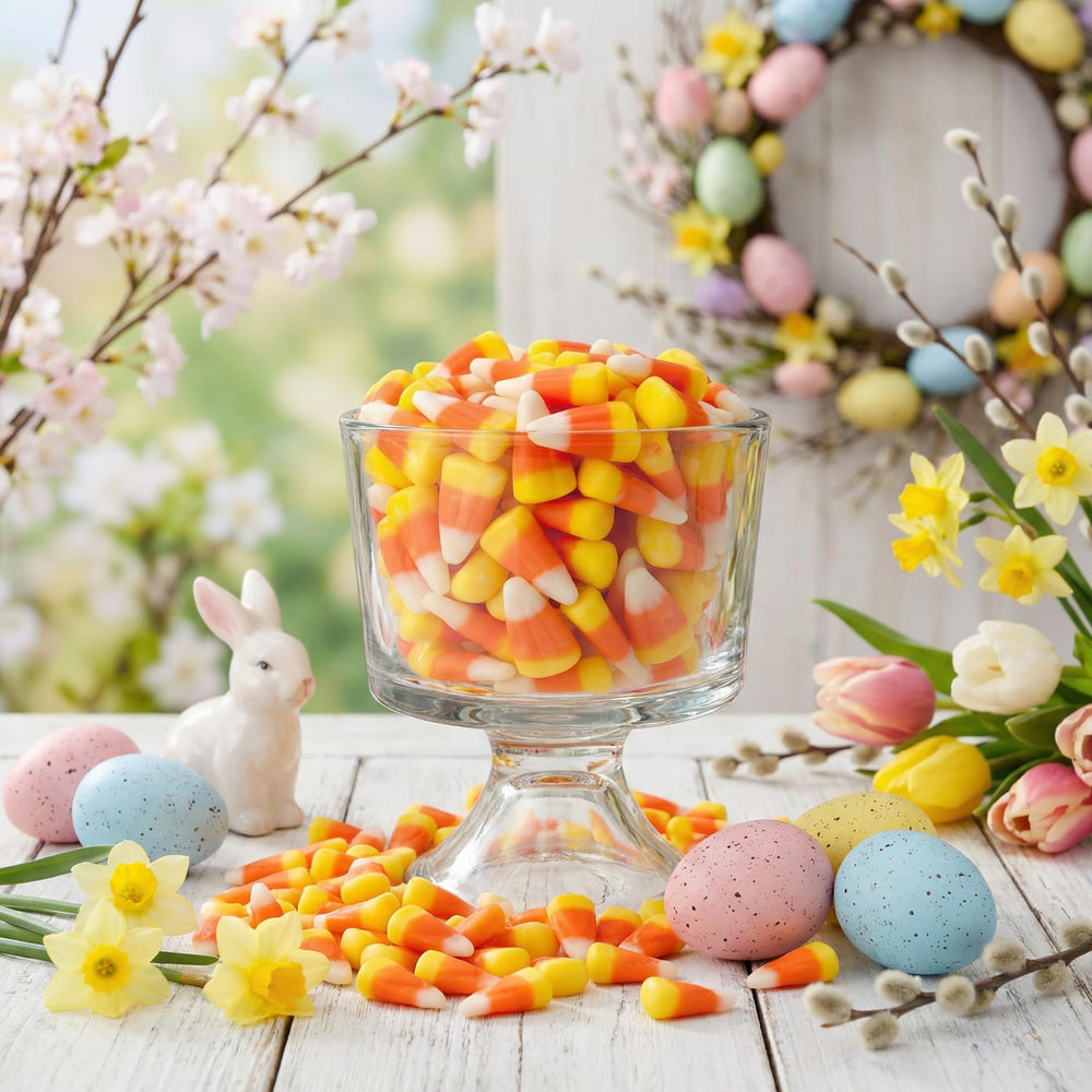 Sarah's Candy Factory candy corn jar is gift-ready for parties.