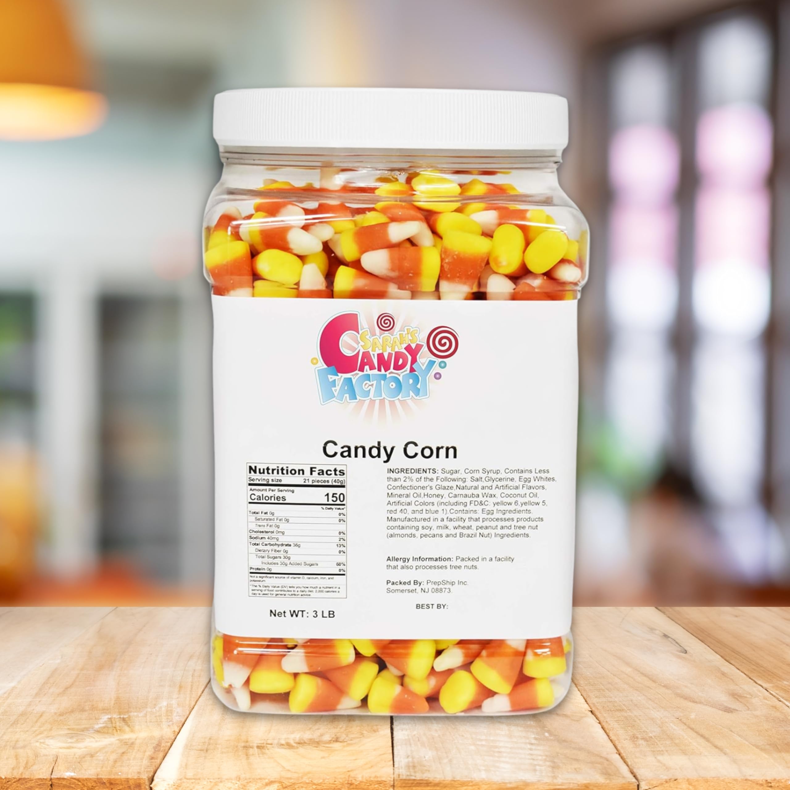 Sarah's Candy Factory candy corn jar is ideal for snack time gatherings.