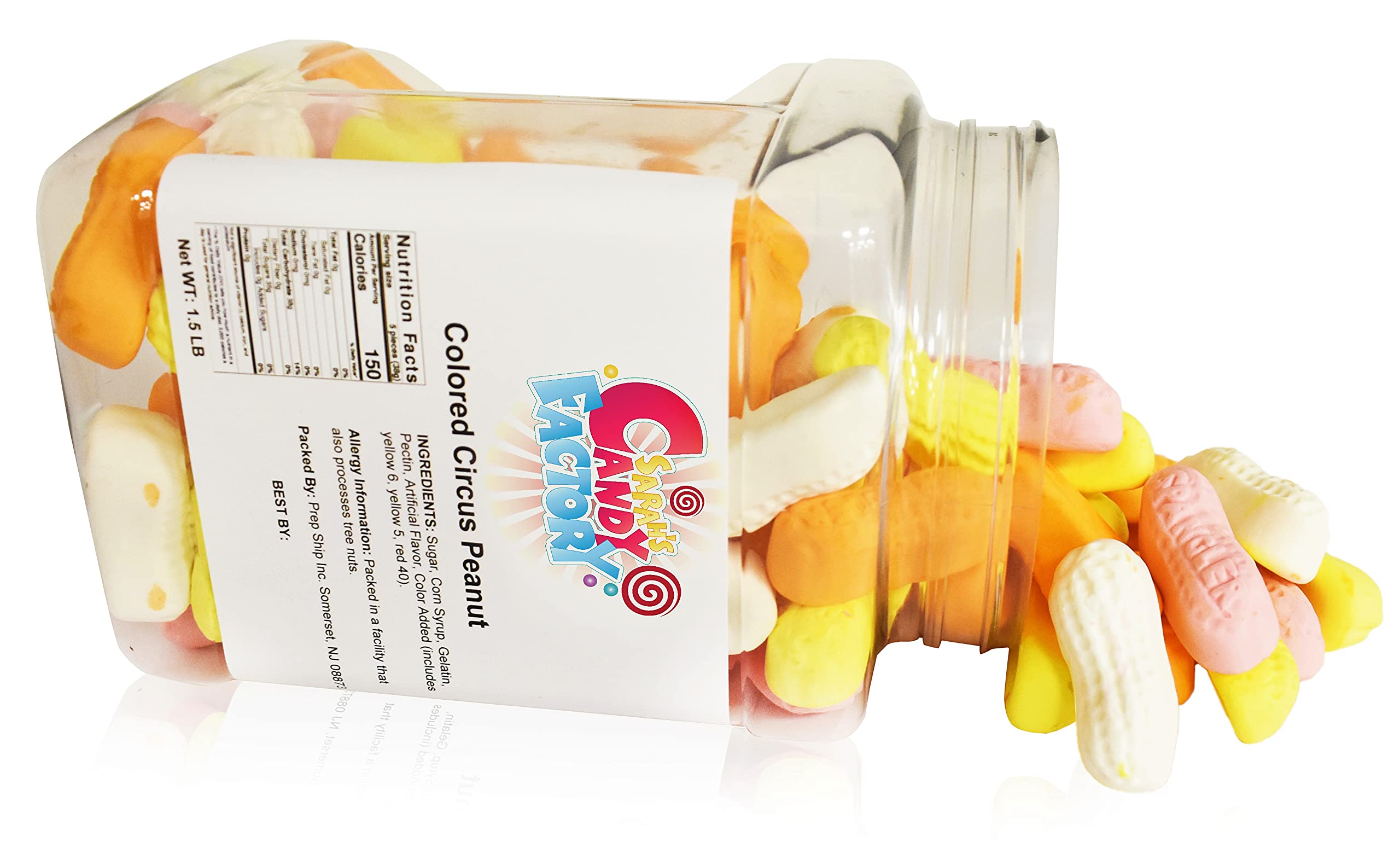Gift-ready circus peanuts in a jar from Sarah's Candy Factory for retro candy lovers.