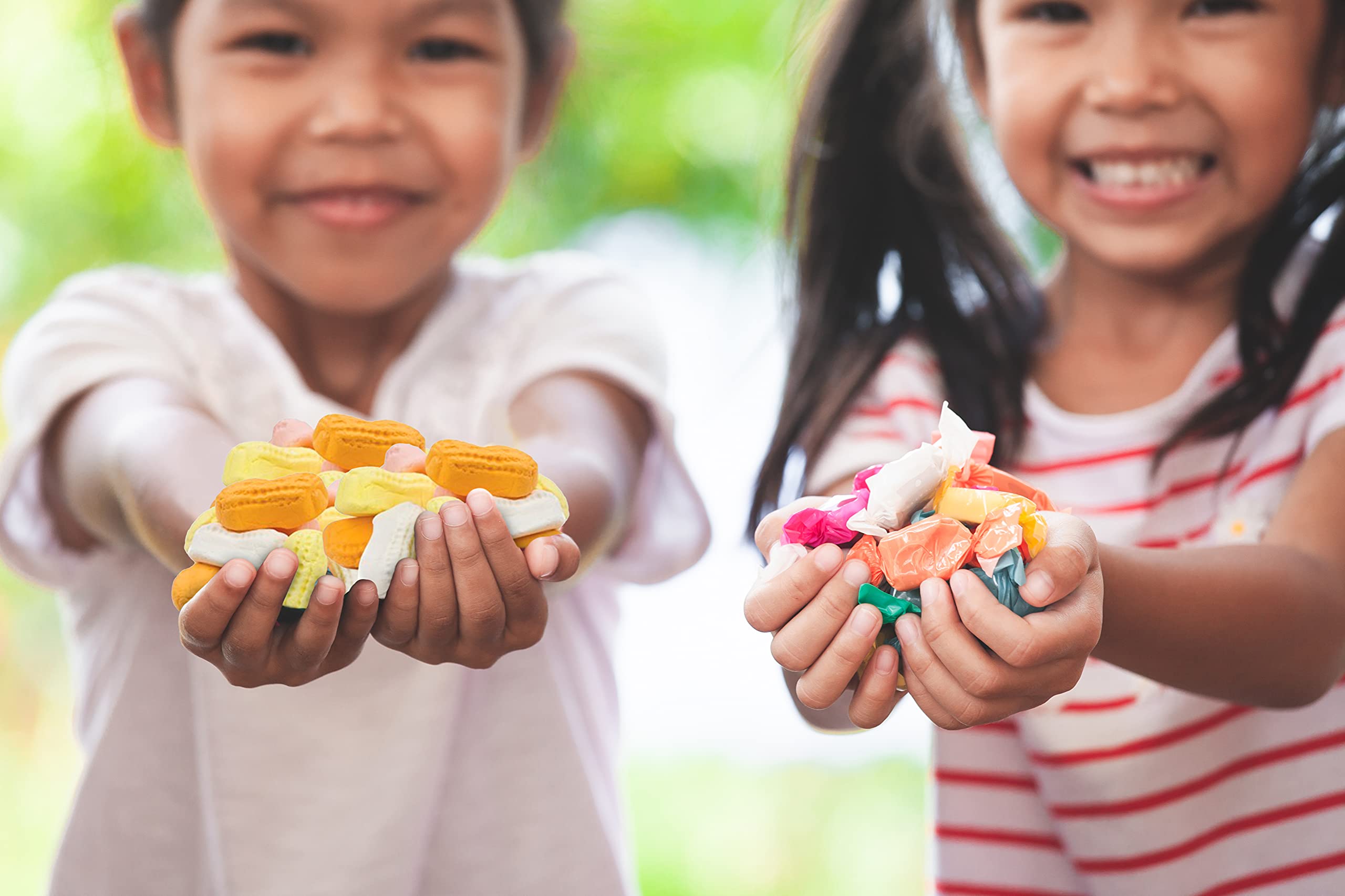 Reusable jar showcases circus peanuts, keeping candy fresh between uses.