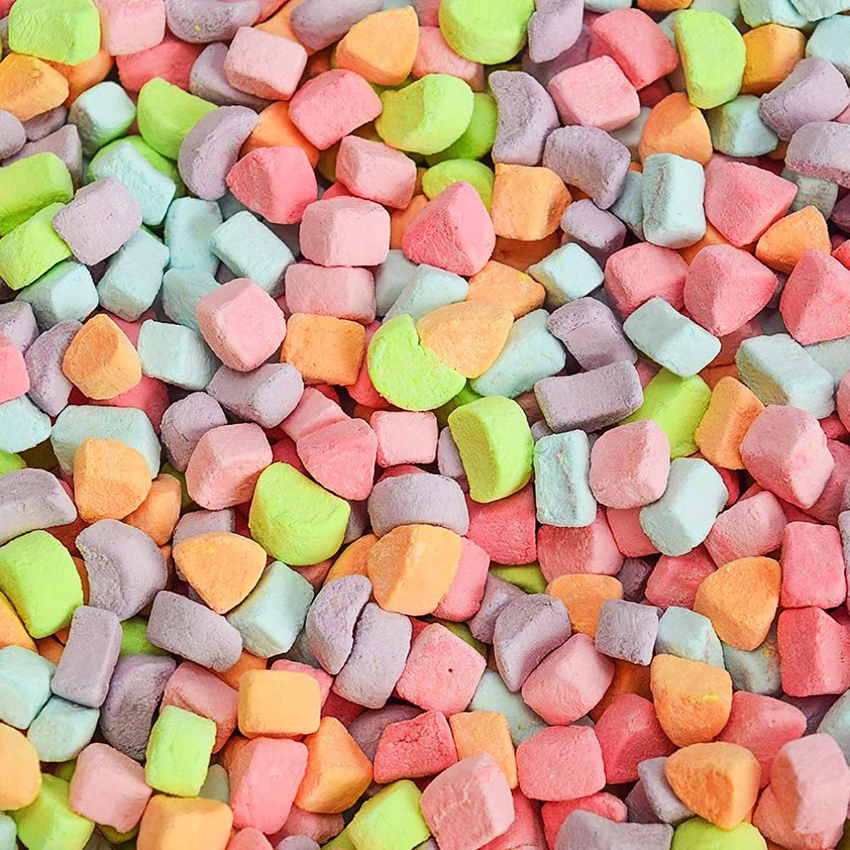 Sarah's Candy Factory dehydrated marshmallow bits added to cereal for extra crunch and sweetness.