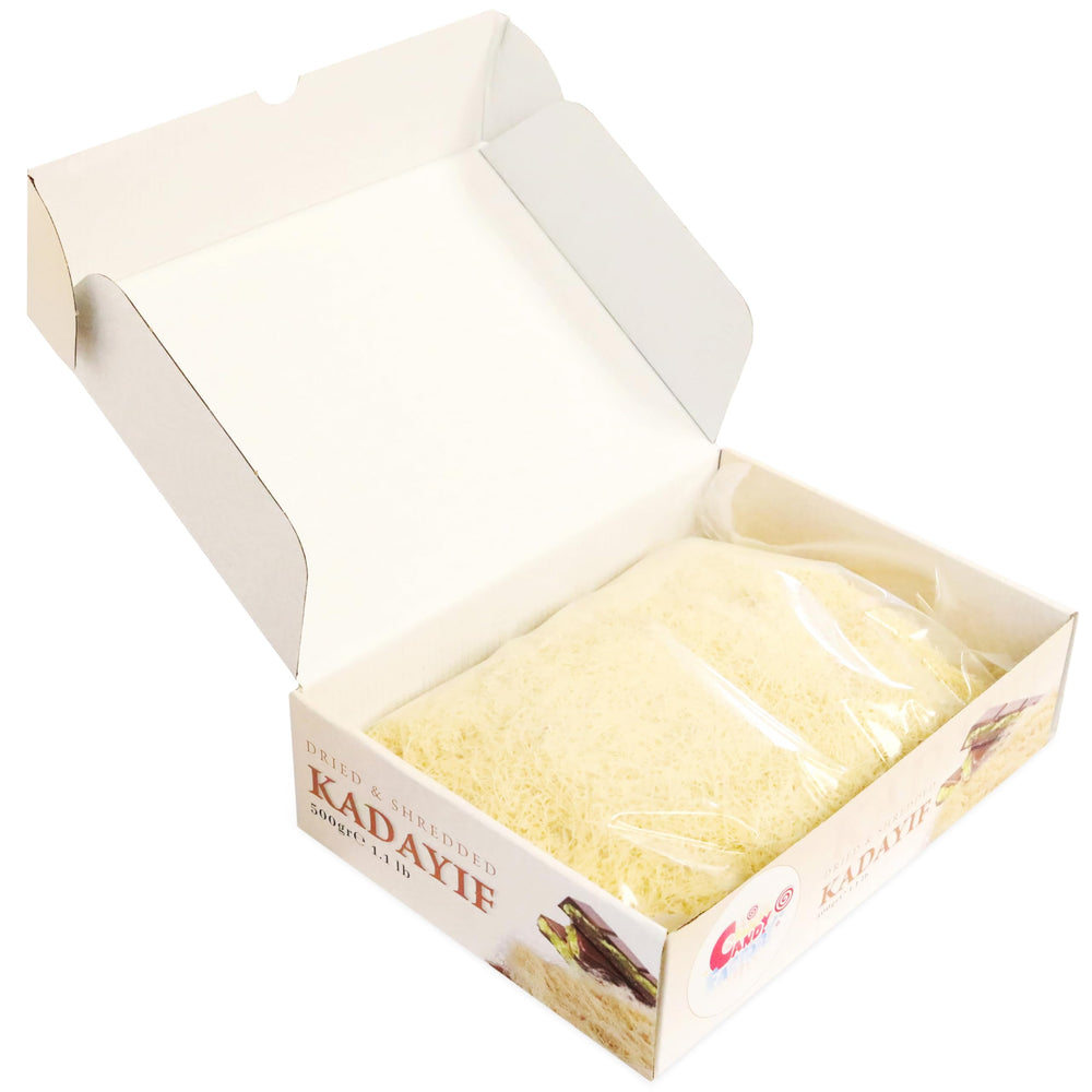 Sarah's Candy Factory dried kataifi storage-friendly packaging protects freshness.