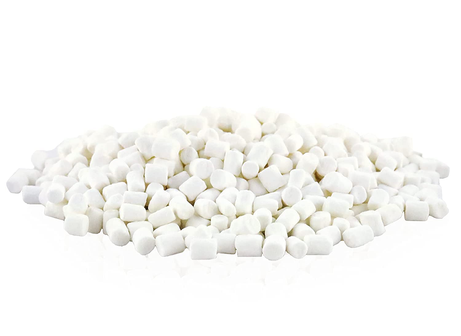 Vanilla dehydrated marshmallow bits sprinkled over hot chocolate.