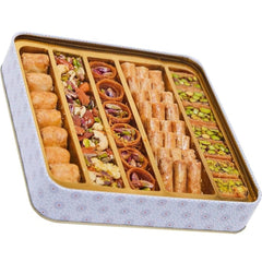 Sarah's Candy Factory metal box open, ready for a refined dessert gift.