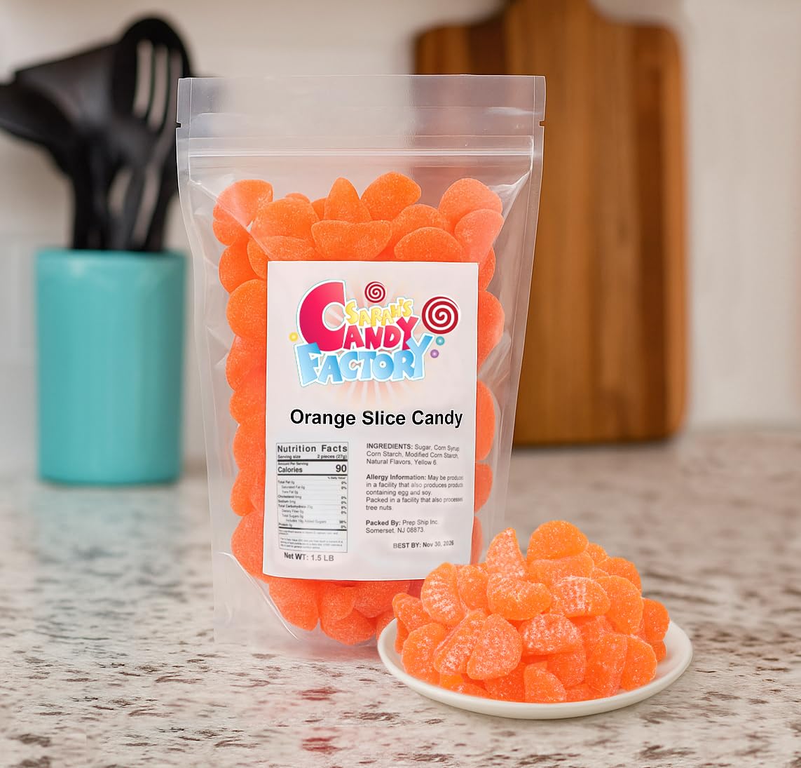 Sarah's Candy Factory orange slices served in a bowl for sharing