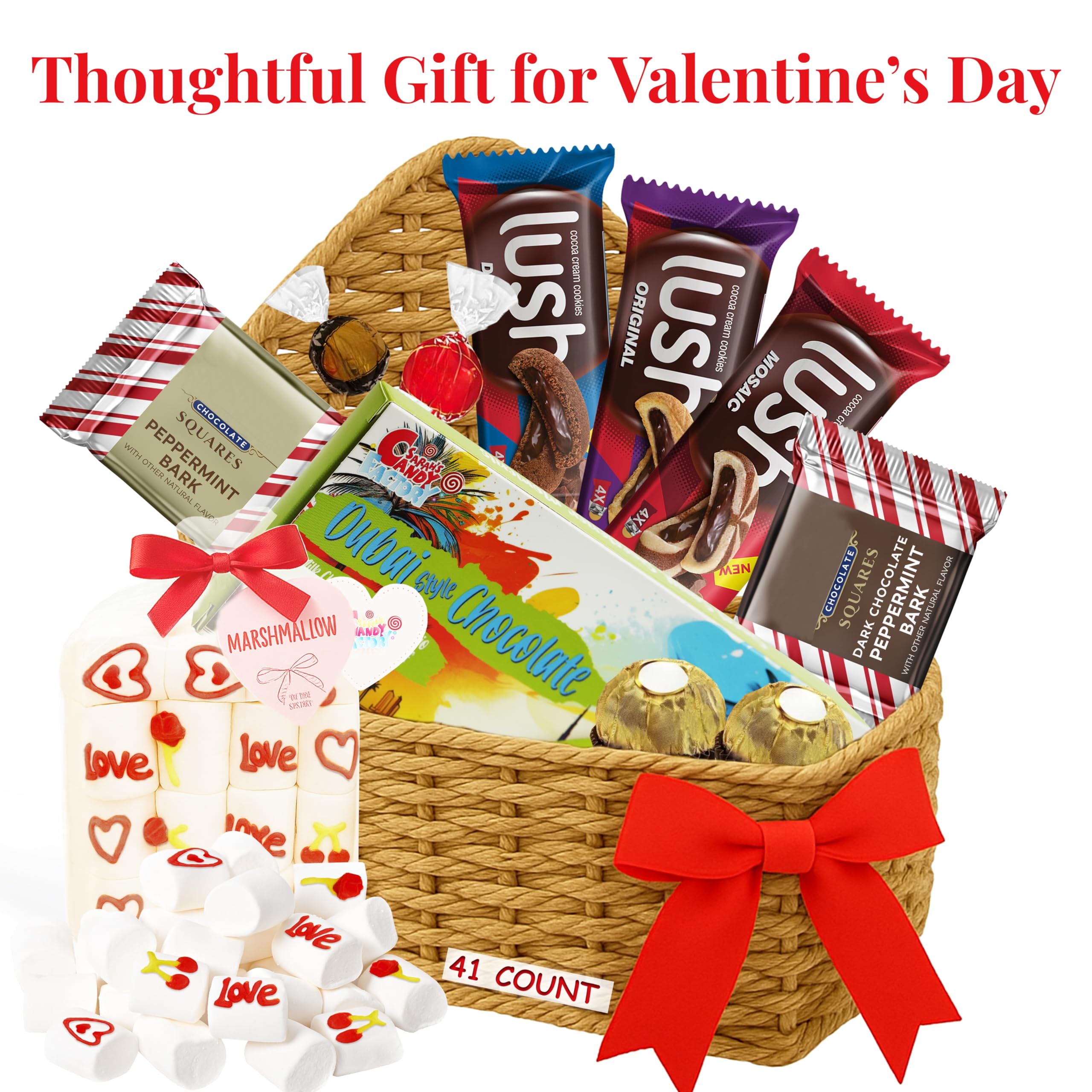 Sarah's Candy Factory display of deluxe chocolates and cookies in a sophisticated gift layout.