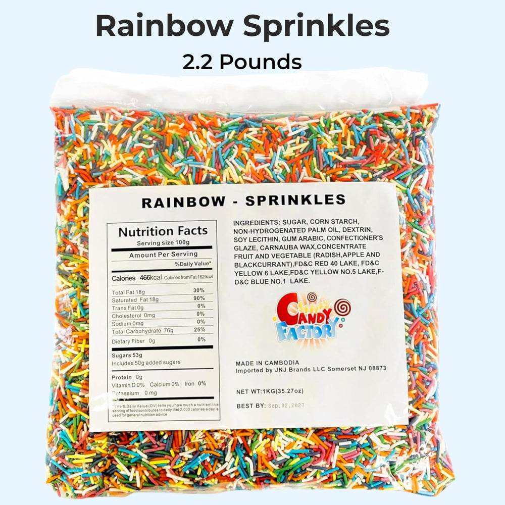 Close-up of Sarah's Candy Factory rainbow sprinkles with vibrant color
