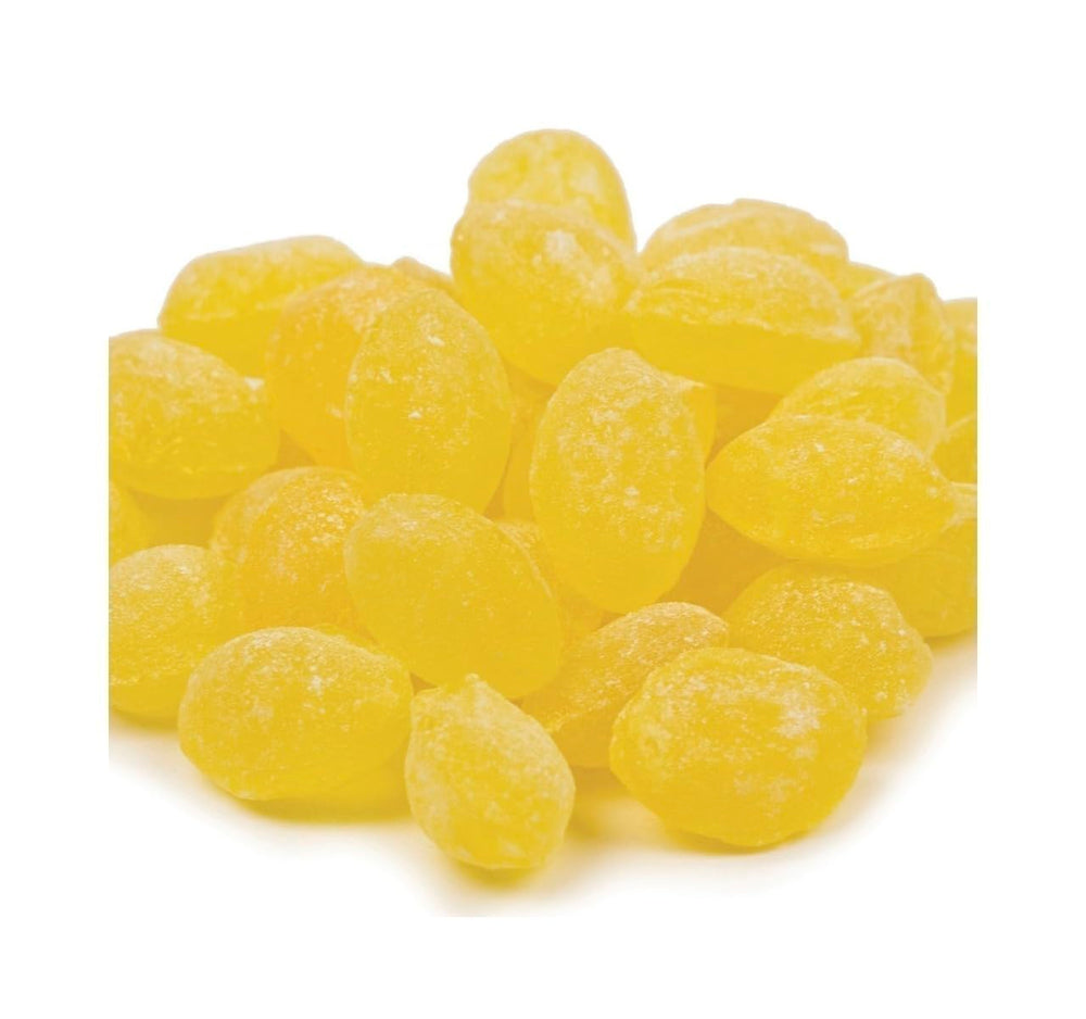 Sarah's Candy Factory Sanded Lemon Drops close-up shows tangy sugar dust.