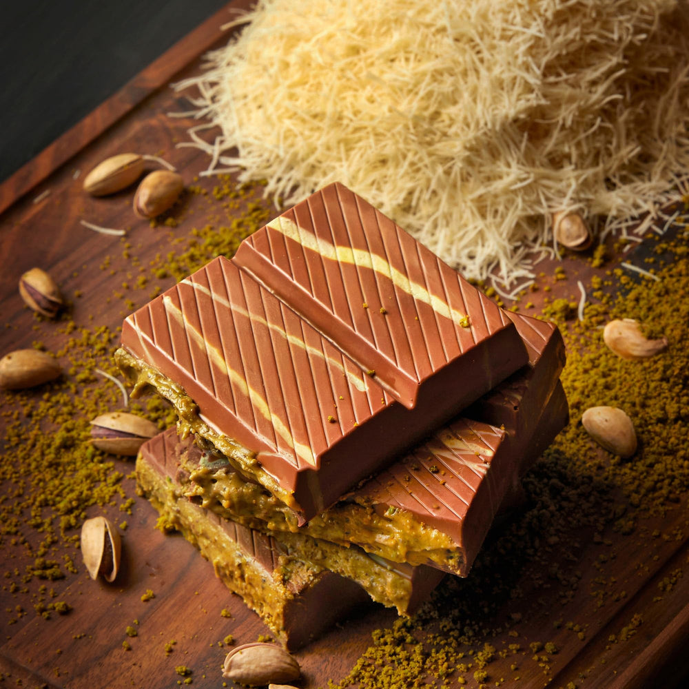 Sarah's Candy Factory shredded Knafeh Kadayif crunch adds delicate texture.