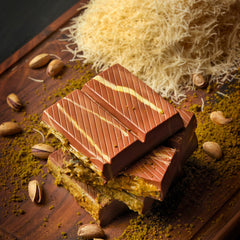 Sarah's Candy Factory shredded Knafeh Kadayif crunch adds delicate texture.