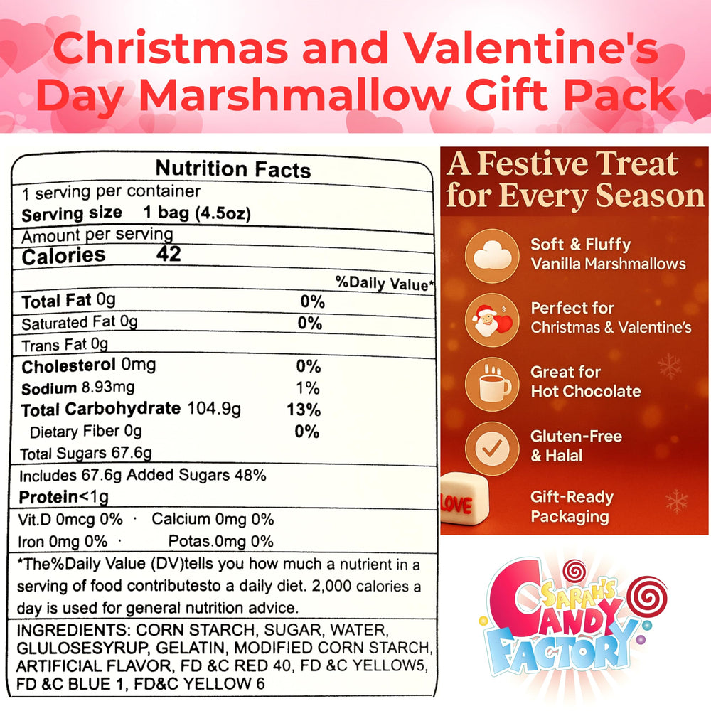Sarah's Candy Factory soft vanilla marshmallows close-up, ideal for hot cocoa.