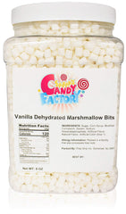 Sarah's Candy Factory vanilla mini dehydrated marshmallow bits jar front view, convenient topping for drinks
