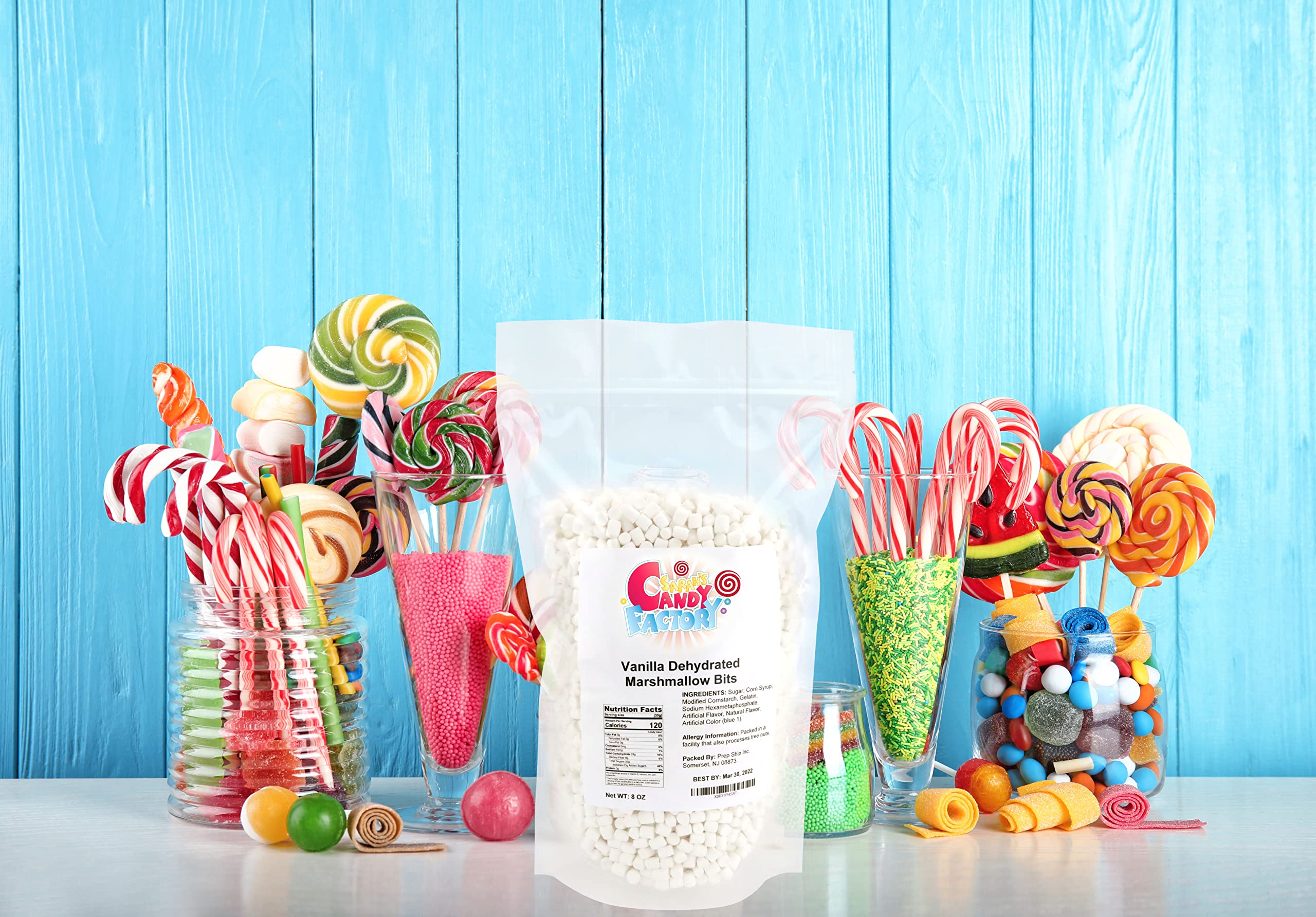 Sarah's Candy Factory vanilla mini marshmallow bits on ice cream.