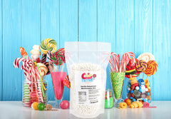 Sarah's Candy Factory vanilla mini marshmallow bits on ice cream.