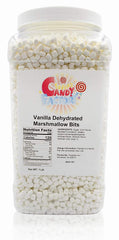 Sarah's Candy Factory vanilla mini marshmallows in a jar for easy hot cocoa topping.