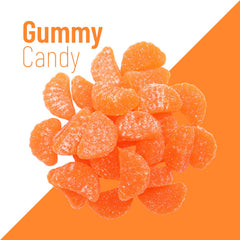 Texture detail of sugared orange slices gummies by Sarah's Candy Factory.