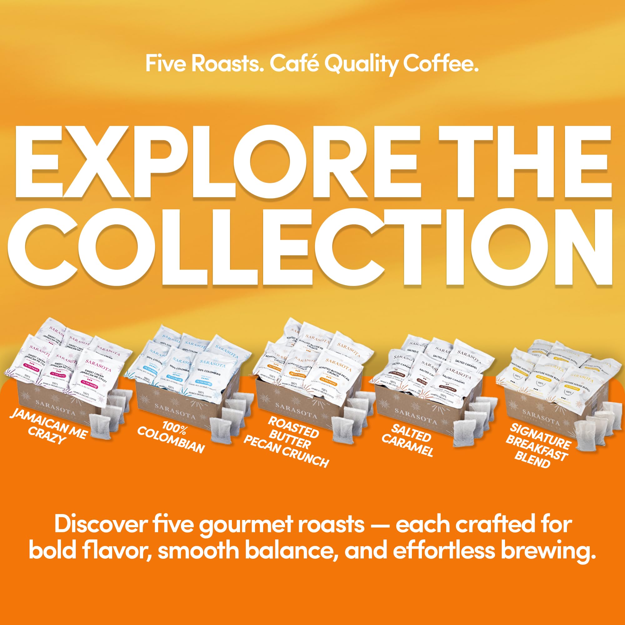 Sarasota premeasured packs stack neatly for bulk coffee service.