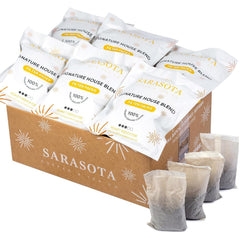 Sarasota Ground coffee in filter packs for mess-free 10-12 cup drip brews.