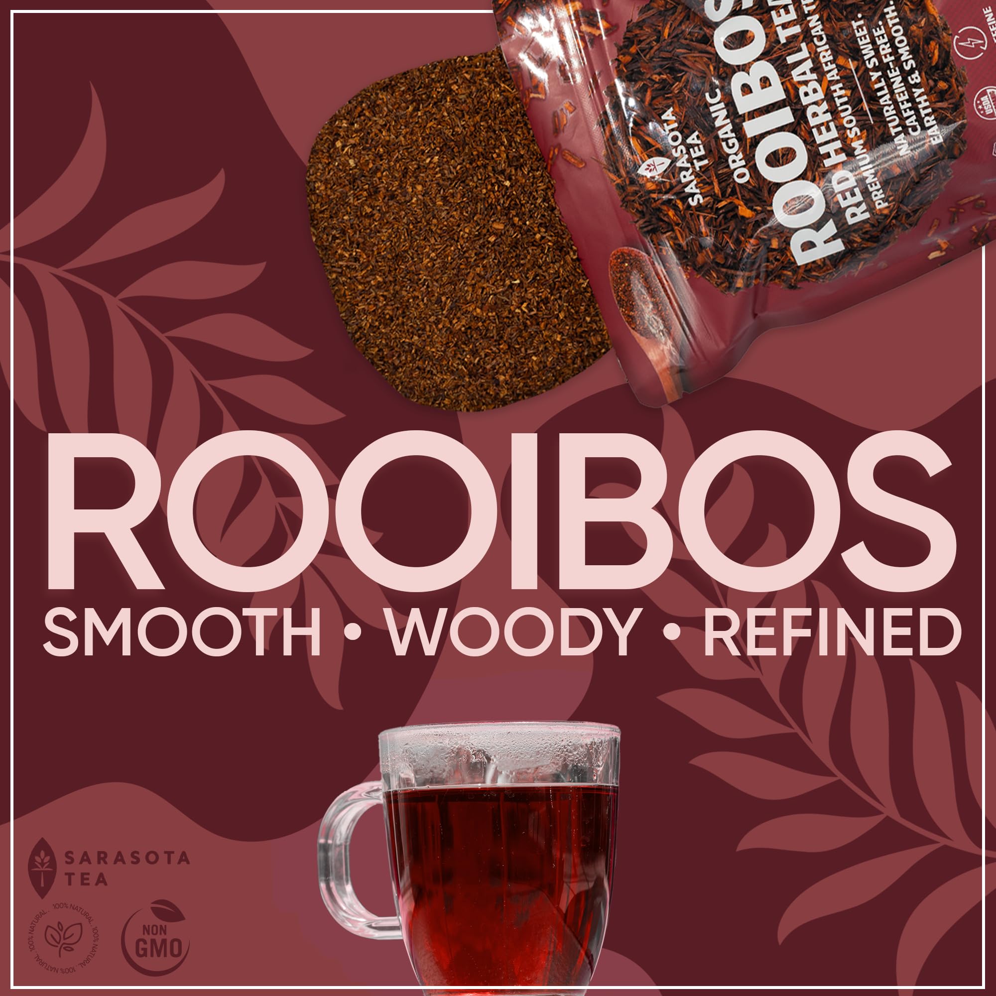 Close-up of Sarasota Rooibos label highlighting USDA Organic certification
